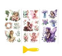 Peacoblue Decalcomania Trasferibile Adesiva per Mobili Decorazione Artigianale 15,2 x 30,5 cm Fata dei Fiori, 3 Pezzi Impermeabile UV DTF Trasferibile per Cassetto Cassettiera Vetro Porcellana Legno