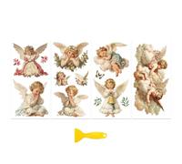 Peacoblue Decalcomania Trasferibile Adesiva per Mobili Decorazione Artigianale 15x30cm Angelo, 4 Pezzi Impermeabile UV DTF Trasferimento per Cassetto Cassettiera Vetro Porcellana Legno Plastica