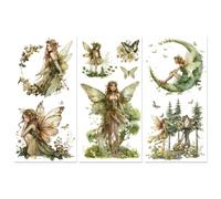 Peacoblue Decalcomanie da sfregare per mobili e artigianato 15x30 cm, 3 pezzi Adesivi vintage elfo impermeabili UV DTF per cassetti, comò, vetrina, porcellana, legno, bagno