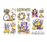 Peacoblue Decalcomanie di trasferimento per mobili, artigianato, decorazione, 15,2 x 30,5 cm, 3 pezzi, limone e lavanda, impermeabili, adesivi a trasferimento UV, per comò, vetro, porcellana, legno,