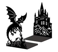Peacoblue Fermalibri in metallo, 13,5 x 10,9 x 20,1 cm, resistente | Supporti per libri in ghisa a tema castello di drago, 1 paio di tappi decorativi per scrivania, biblioteca