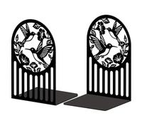 Peacoblue Fermalibri in metallo per mensole, arredamento moderno, robusto, fermate di libri 1 paio (colibrì e fiori)