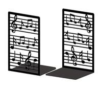 Peacoblue Fermalibri in metallo per mensole, arredamento moderno, robusto, fermate di libri 1 paio (note musicali e portate)