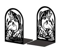 Peacoblue Fermalibri in metallo per mensole, arredamento moderno, robusto, fermate di libri per ufficio, ufficio, scaffale, stanza 5.3"x4.3"x7.9" Ghisa singola e alta 1 coppia (pesce)