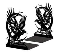 Peacoblue Fermalibri in metallo per mensole, decorazione moderna resistente, fermalibri per ufficio, scrivania, mensola, stanza, 13,5 x 10,9 x 20,1 cm, in ghisa, 1 paio (luna e corvo)