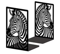 Peacoblue Fermalibri in metallo per mensole, decorazione moderna resistente, fermalibri per ufficio, scrivania, mensola, stanza, 13,5 x 10,9 x 20,1 cm, in ghisa, 1 paio (zebra)