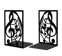 Peacoblue Fermalibri in Metallo per Mensole, Moderni e Decorativi, Resistenti, Supporti per Libri da Studio per Scrivania, Mensola, Stanza, 5.3"x4.3"x7.9", in Ghisa, Coppia (Musical Note)