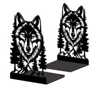 Peacoblue Fermalibri in metallo per scaffali, fermalibri moderni decorativi resistenti per ufficio, scrivania, mensola, stanza, 13,5 x 10,9 x 20,1 cm, in ghisa, 1 paio (testa di lupo con pini)