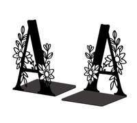 Peacoblue Fermalibri in metallo per scaffali, fermalibri moderni decorativi resistenti per ufficio, scrivania, mensola, stanza, 13,5 x 10,9 x 18 cm, in ghisa, 1 paio (lettera A con fiore)