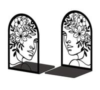 Peacoblue Fermalibri in metallo per scaffali, fermalibri moderni decorativi resistenti per ufficio, scrivania, mensola, stanza, 13 x 11 x 20 cm, in ghisa, 1 paio (linee fiori con volti)