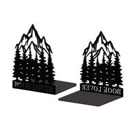 Peacoblue Fermalibri Per Mensole for, Modern Heavy Duty Study Support pers for Office, Desk, Shelf, Room 5.3"x4.3"x6.3" Cast Iron semplici books, 1 paio (Mountains and Forests)