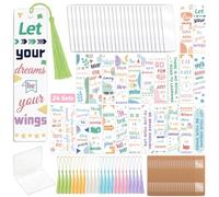 Peacoblue Kit di 121 segnalibri in acrilico con parole ispiratrici UV DTF per donne, uomini, bambini, adulti, fai da te, segnalibri, adesivi, kit per studenti, insegnanti, amanti dei libri