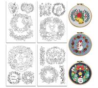 peacoblue Modelli di ricamo solubili in acqua per principianti, 4 fogli di ghirlanda di fiori natalizi con 14 motivi, bastone da lavare via e punto carta da ricamo solubile per gli amanti del cucito a