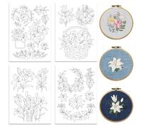 Peacoblue Modelli di ricamo solubili in acqua per principianti, fiori di giglio, 4 fogli con 20 pezzi, stabilizzatore per ricamo a mano, per amanti del cucito a mano, coppie, donne e adulti