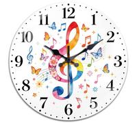 peacoblue Orologio da parete silenzioso da 30,5 cm, con note musicali | Orologio da parete rotondo in vetro senza ticchettio, funzionamento a batteria, design insolito per camera da letto, bagno