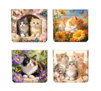 Peacoblue Portamonete da donna, in pelle, impermeabile, resistente, mini portamonete, 4 pezzi, ottimo regalo per adulti, Gatti Carini Con Fiori, 11cm x 12cm, Gatti carini con fiori