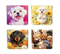 Peacoblue Portamonete da donna, in pelle, impermeabile, resistente, mini portamonete, 4 pezzi, ottimo regalo per adulti, Simpatico cane testa con fiori, 11cm x 12cm, Testa di cane carina con fiori