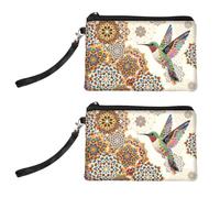 Peacoblue Portamonete originale per donne e ragazze Colibrì Mandala e fiori, confezione da 2, sacchetto con cerniera, portafoglio in tela resistente e morbida, per viaggi, regalo