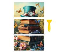 Peacoblue Rub-On - Adesivi di trasferimento per mobili, decorazione fai da te, 6 x 12 pollici, pile di libri magici e un cappello, 3 pezzi di trasferimento impermeabile UV DTF per cassetto