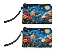 Peacoblue Set di 2 grandi portamonete da donna - libellula e glicine, resistente portafoglio con chiusura lampo, Dipinto ad olio, Dipinto ad olio