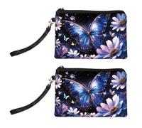Peacoblue Set di 2 grandi portamonete da donna, motivo: libellula e glicinia, portamonete resistente, con chiusura lampo, farfalle e fiori, 18cm x 12.5cm, farfalle e fiori