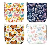 Peacoblue Set di 4 piccole borse per il trucco in velluto a coste, da donna, con trousse portatile per cosmetici e beauty case per borse, Farfalle e fiori colorati, Bunte Schmetterlinge Und Blumen