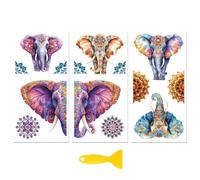 Peacoblue Sticker Adesivo Trasferibile per Mobili Artigianali Decorativi 6"X12" Mandala e Elefanti Dell'India, 3 pezzi Trasferimento DTF UV Impermeabile per Cassettiera, Vetro, Porcellana, Legno