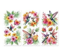 Peacoblue Sticker Decal Trasferibile per Decorare Mobili e Artigianato 6"X12" colorati Colibrì e Fiori, 3 Pz Trasferimento DTF Impermeabile e UV per Cassetti di Lingerie, Vetro, Porcellana, Legno