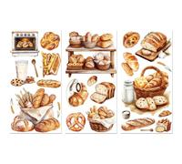 Peacoblue Sticker per Trasferimento Decalcomania per Mobili Artigianali Decorativi 6"X12" Serie Pane, 3Pezzi Trasferimento DTF Waterproof UV per Cucina Panetteria Negozio di Vetro Porcellana Legno