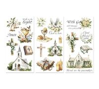 Peacoblue Sticker per Trasferimento per Mobili, Artigianato e Decorazioni 6"X12" Chiesa e Bibbia, 3Pezzi Trasferimento DTF Impermeabile UV per Cassetti Lingerie, Cassettiera, Vetro, Porcellana