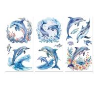 Peacoblue Sticker per Trasferimento per Mobili, Decorazioni Artigianali 6"X12" Delfini con Oceano, 3Pezzi Trasferimento DTF Impermeabile UV per Cassetti Lingerie, Cassettiera, Vetro, Porcellana