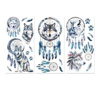 Peacoblue Sticker Trasferibile per Mobili Artigianali Decor 6"X12" Dreamcatcher Blu e Lupo, 3Pezzi Trasferimento DTF Impermeabile UV per Cassetti Lingerie, Cassettiera, Vetro, Porcellana, Legno
