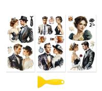 Peacoblue Sticker Trasferibile per Mobili Artigianali Decorativi 6"X12" Signore e Signori, 3 pezzi Trasferimento DTF UV Impermeabile per Cassettiera, Vetro, Porcellana, Legno, Plastica, Finestra