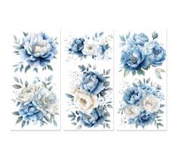 Peacoblue Sticker Trasferibile per Mobili Artigianato Decorativo 6"X12" Peonia Blu e Bianca, 3Pezzi Trasferimento DTF Impermeabile UV per Cassetti Lingerie, Cassettiera, Vetro, Porcellana, Legno