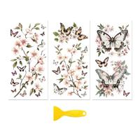 Peacoblue Sticker Trasferibile per Mobili e Decorazioni Artigianali 6"X12" fiori di Pesco e Farfalle, 3 pezzi Trasferimento DTF UV Impermeabile per Cassettiera, Vetro, Porcellana, Legno, Plastica