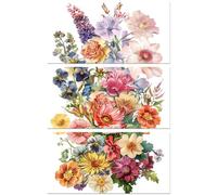 Peacoblue Strofinare sui trasferimenti per artigianato, decalcomanie per mobili, legno, porte in vetro con pellicola UV DTF, 3 adesivi decorativi vintage con peonia francese, lettera dorata, motivi