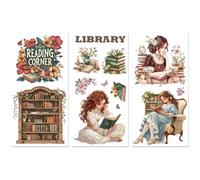 Peacoblue Trasferibili a Strofinamento per Artigianato 3Pcs Donna d'epoca con libro 15cmx30cm, UV DTF Trasferimento impermeabile per cassettiera Dresser Vetro Porcellana Legno Plastica