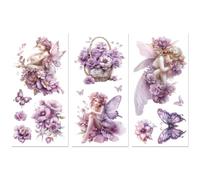 Peacoblue Trasferibili a Strofinamento per Artigianato 3Pcs Fairies and Flowers 15cmx30cm, UV DTF Trasferimento impermeabile per cassettiera Dresser Vetro Porcellana Legno Plastica