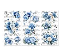 Peacoblue Trasferibili a Strofinamento per Artigianato 3Pcs Fiori blu e note musicali 15cmx30cm, UV DTF Trasferimento impermeabile per cassettiera Dresser Vetro Porcellana Legno Plastica