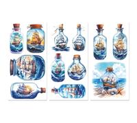Peacoblue Trasferibili a Strofinamento per Artigianato 3Pcs Glass Wish Bottle and Sailboat 15cmx30cm, UV DTF Trasferimento impermeabile per cassettiera Dresser Vetro Porcellana Legno Plastica