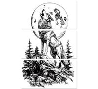 Peacoblue Trasferibili a Strofinamento per Artigianato 3Pcs Lupo Urlante in bianco e nero 15cmx30cm, UV DTF Trasferimento impermeabile per cassettiera Dresser Vetro Porcellana Legno Plastica