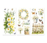 Peacoblue Trasferimenti per artigianato, 3 pezzi, margherite e farfalle, 15 cm x 30 cm, resistenti ai raggi UV, impermeabili, per mobili giapponesi, per cassettiere, comò, vetro, porcellana, legno,