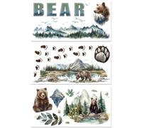 Peacoblue Trasferimenti per artigianato, 3 pezzi, motivo: orsetto della foresta, 15 x 30 cm, resistente ai raggi UV, impermeabile, blu, per cassettiera, cassettiera, vetro, porcellana, legno, plastica