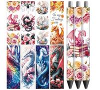 Peacoblue UV DTF Pen Wraps Adesivi Trasferimento Draghi Stranieri - 48 pz Stampato Ad Alta Definizione Impermeabile Adesivi UV DTF per Penna Personalizzato Regalo Fai da te