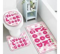 peacoblue You Look Good - Set di 3 tappeti da bagno antiscivolo con copriwater