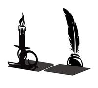 PeacoblueScaffale Di Metalli for Shelf, Modern Duty Study Heavy Duty Support for Office, Desk, Shelf, Room 5.3"x4.3"x7.9" Cast Iron Tall books, 1 paio (Quill Pen and Candlestick)