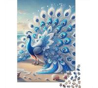 Peacock 1000 Componenti Carta Spessa Peacock on The Beach Puzzle Familiare Facile Da Pulire Sera Di Giochi in Famiglia Ore Di Intrattenimento Garantite 52x38cm/1000pcs