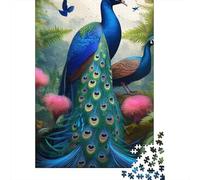 Peacock 1000 Componenti Carta Spessa Two Peacocks with Blooms Puzzle Familiare Livello Di Difficoltà Equilibrato Attività Di Aggregazione Familiare Divertente 38x26cm/1000pcs