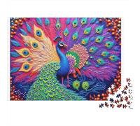 Peacock Art Design 100% Recycled Cardboard Neon Peacock 1000Pc Jigsaw for Adults Challenging & Brainteasing 52x38cm/1000pcs