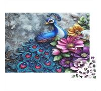 Peacock Art-Floral Design Style 1000 Piece Educational Game Peacock with Pink Flowers for Adults Teens Premium 100% Recycled Board 38x26cm/1000pcs